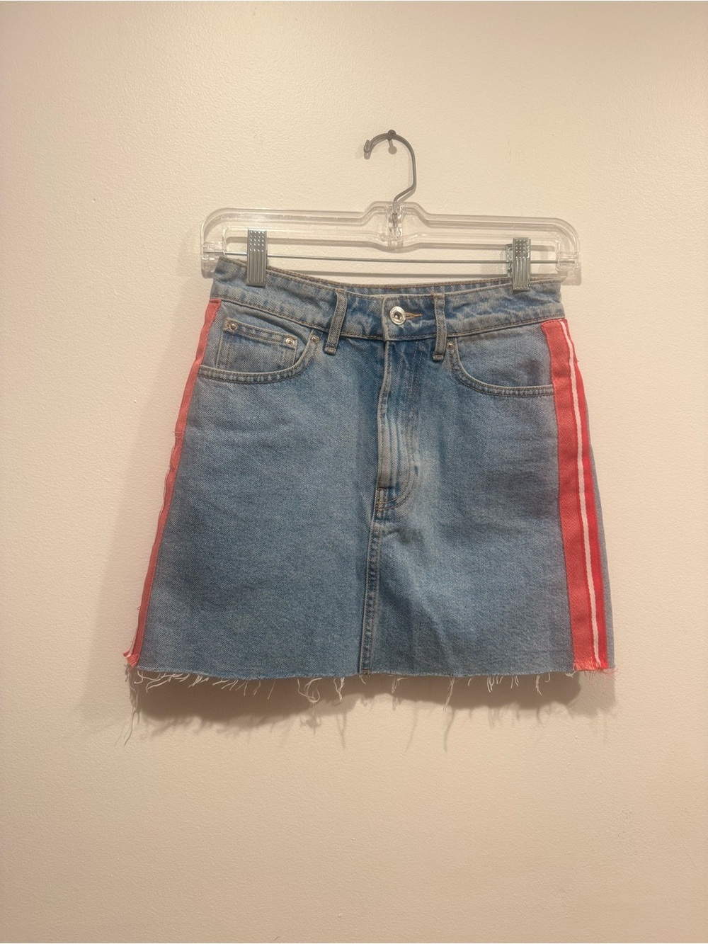 Zara Side Stripe Denim Mini Skirt